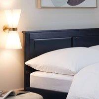 Wyld and Coco Set of 2 White Fabric Shade Wall Lamps with Brass Accents