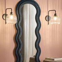 Wyld and Coco Wall Sconce Pair - Black Iron with Ribbed Glass Drum Shade