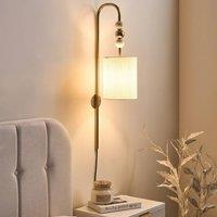 Wyld and Coco Wall Lamp Brass Finish Iron Beige Fabric Drum Shade Mid Century