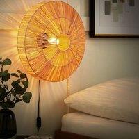 Wyld and Coco Wall Lamp - Handwoven Straw Shade with Black Iron Base in Natural