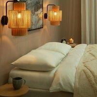 Wyld and Coco Raffia Wall Lamps Set of 2 - Handmade Boho Wall Lights in Natural