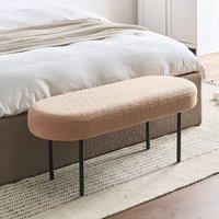 Wyld and Coco Light Brown Boucle Bench Metal Legs Oval Seat Cottage Retro