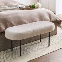 Wyld and Coco Off-White Boucle Oval Bench with Metal Legs in White