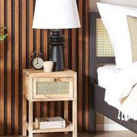 Wyld and Coco Paulownia Bedside Table 1 Drawer Brown with Rattan Front