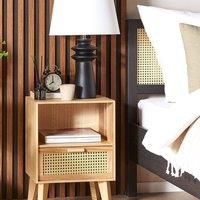 Wyld and Coco Bedsie 1 Drawer Bedside Table Light Brown Paulownia Rattan Front