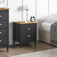 Wyld and Coco Retro Pine Bedside Table - 2 Drawers Vintage Black Farmhouse Style