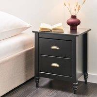 Wyld and Coco Pine Wood Nightstand Matte Black 2-Drawer Bedside Table