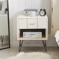Wyld and Coco Bedside Table - White Faux Leather Hairpin Legs