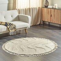 Wyld and Coco Aura Home Round Beige Cotton Rug 140cm Tufted with Fringe | Size: 140 cm diameter