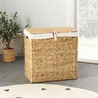 Wyld and Coco Water Hyacinth Laundry Hamper with Lid 2 Compartments and Handles in Natural