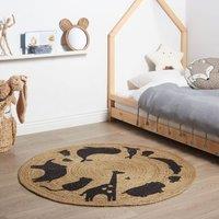 Wyld and Coco Beige Jute Round Rug 120 cm - Boho Animal Motif | Size: 120 cm diameter