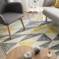 Wyld and Coco Geometric Area Rug Grey and Yellow 140 x 200 cm Low Pile | Size: 140 cm x 200 cm