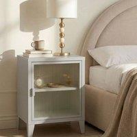 Wyld and Coco Light Grey Metal Storage Cabinet with Fluted Glass Front
