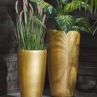Wyld and Coco Tall 32cm Gold High-Gloss Fibre Clay Plant Pot - Indoor Outdoor