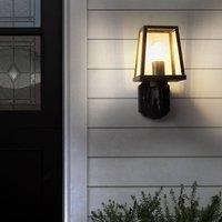 Wyld and Coco Matte Black Iron Outdoor Wall Light with Clear Glass Shade