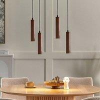 Wyld and Coco Oak and Iron 4-Light Pendant Lamp Dark Brown Wood Shades