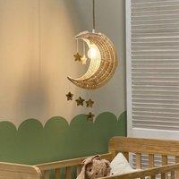 Wyld and Coco Moon Rattan Pendant Lamp Handwoven Natural Boho Shade