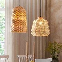 Wyld and Coco Bamboo Pendant Lamp Hand-Woven Wicker Shade Boho Natural Finish in Brown