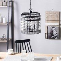 Wyld and Coco Pendant Light Black Iron Cage Faux Crystal Beads Industrial Glamour