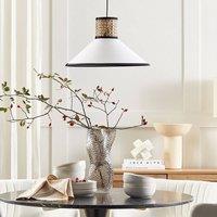 Wyld and Coco Natural Rattan Pendant Lamp with White Fabric Shade
