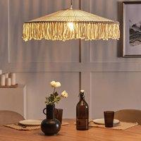 Wyld and Coco Handwoven Boho Tassel Pendant Lamp Beige Paper Rope Ceiling Light