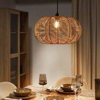 Wyld and Coco Natural Rattan Pendant Lamp with Black Iron Base Boho Lighting