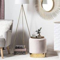 Wyld and Coco Pink Velvet Round Footstool Pouffe with Gold Trim