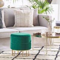 Wyld and Coco Dark Green Velvet Storage Pouffe with Gold Base