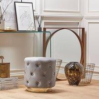 Wyld and Coco Tufted Grey Velvet Pouffe 40 x 41 cm Gold Base