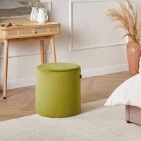 Wyld and Coco Velvet Round Olive Green Ottoman Pouffe Footstool