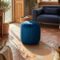 Wyld and Coco Blue Velvet Round Pouffe - Compact Footstool and Accent Seat