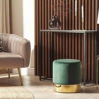 Wyld and Coco Velvet Footstool Dark Green Round with Gold Base