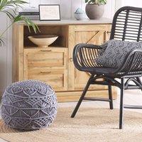 Wyld and Coco Knitted Pouffe - Chunky Crochet Grey Cotton Round Footstool
