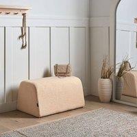 Wyld and Coco Beige Boucl Rectangular Pouffe - Eucalyptus Wood Footstool