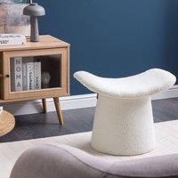 Wyld and Coco Off-White Boucl Teddy Pouffe - Foam-Filled Footstool One Size in White