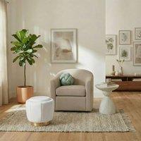 Wyld and Coco Glamorous White Velvet Pouffe with Gold Base 43cm