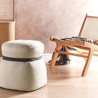Wyld and Coco Living Beige Linen Round Pouffe 45 cm