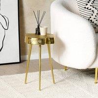 Wyld and Coco Gold Metal Side Table 50cm - Gloss Wood Effect End Table