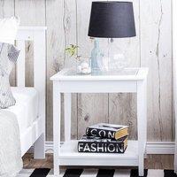 Wyld and Coco White Glass-Top Side Table 57x40 cm One Shelf