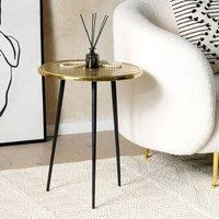 Wyld and Coco 43cm Round Side Table - Distressed Gold Top Black Legs