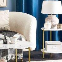 Wyld and Coco Glamour Home White Marble Effect Side Table 40cm Wood Top Gold