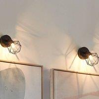 Wyld and Coco Set of Two Adjustable Wall Lamps Black Iron Cage Shade Modern