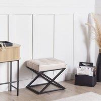 Wyld and Coco Beige Faux Leather Tufted Footstool with Metal Legs