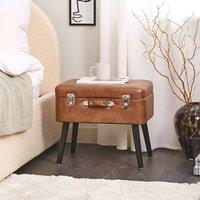 Wyld and Coco Buttoned Storage Stool - Brown Faux Leather Suitcase Design