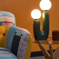 Wyld and Coco Green U-Shaped Resin Table Lamp with Double Glass Shades