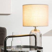 Wyld and Coco Table Lamp Transparent Glass Base Grey Drum Shade Modern Modern