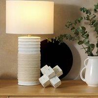 Wyld and Coco Table Lamp - Beige Linen Drum Shade Cream Porcelain Base