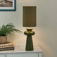 Wyld and Coco Bedside Lamp - 62cm Olive Green Ceramic Base Faux Suede Shade