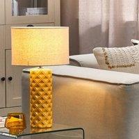 Wyld and Coco Table Lamp 49 cm - Yellow Ceramic Geometric Base Beige Drum Shade