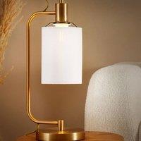 Wyld and Coco Table Lamp White Linen Shade Brushed Copper Base 46 cm
